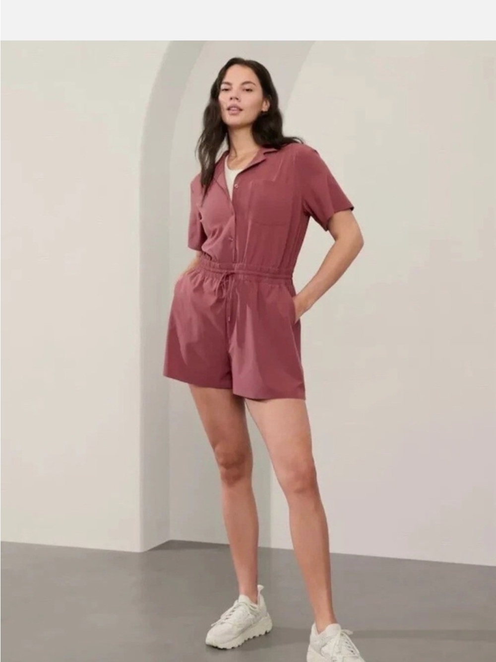 Athleta Avenue Romper Women’s Medium Rosewood Pink Sleeveless Travel Athleisure